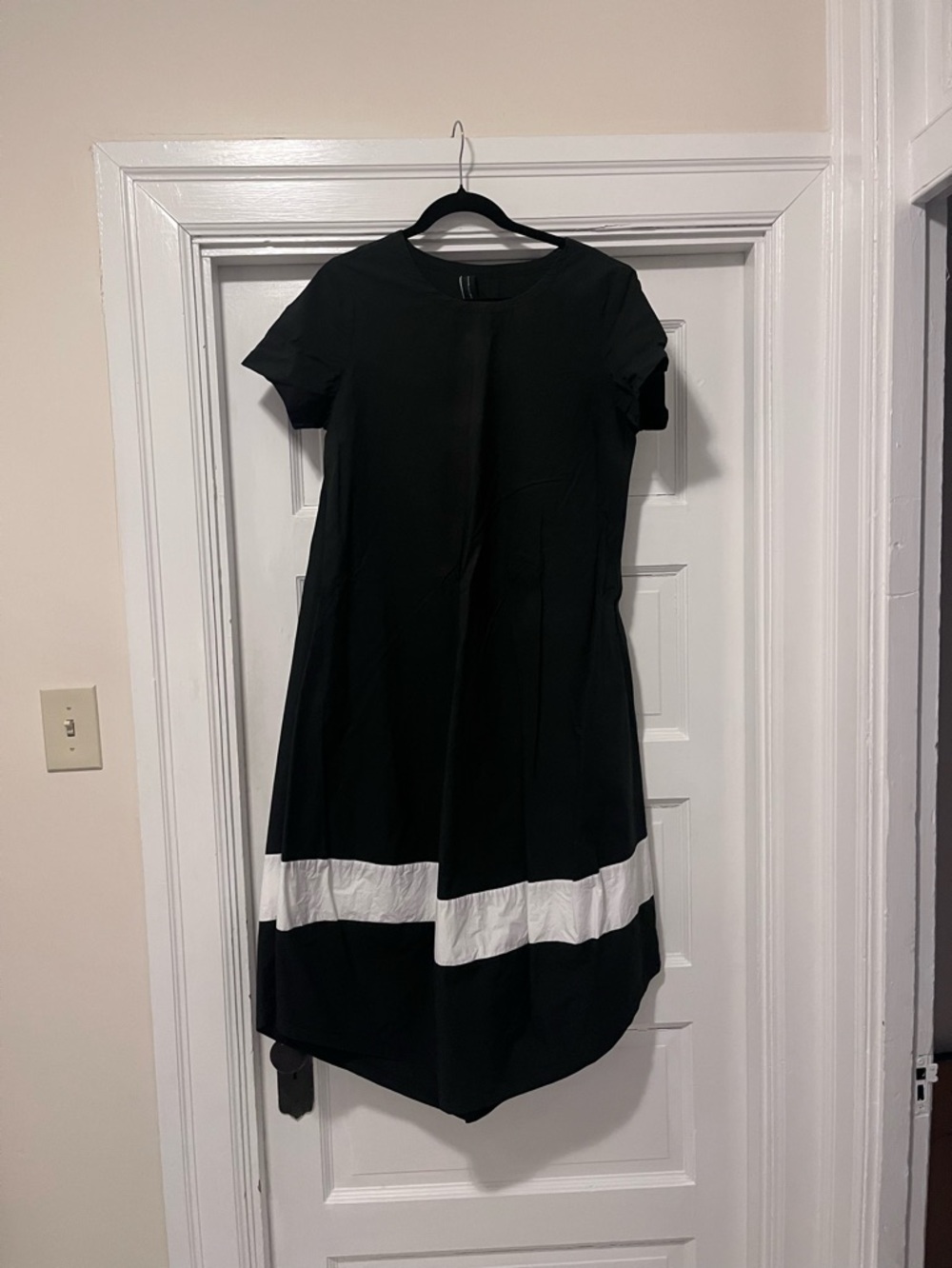 Women's A-line Black Dress with White Contrast Hem